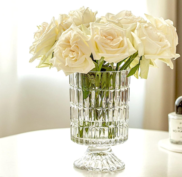 Embossed Glass Vase With Wide Mouth – For Floral Bouquets